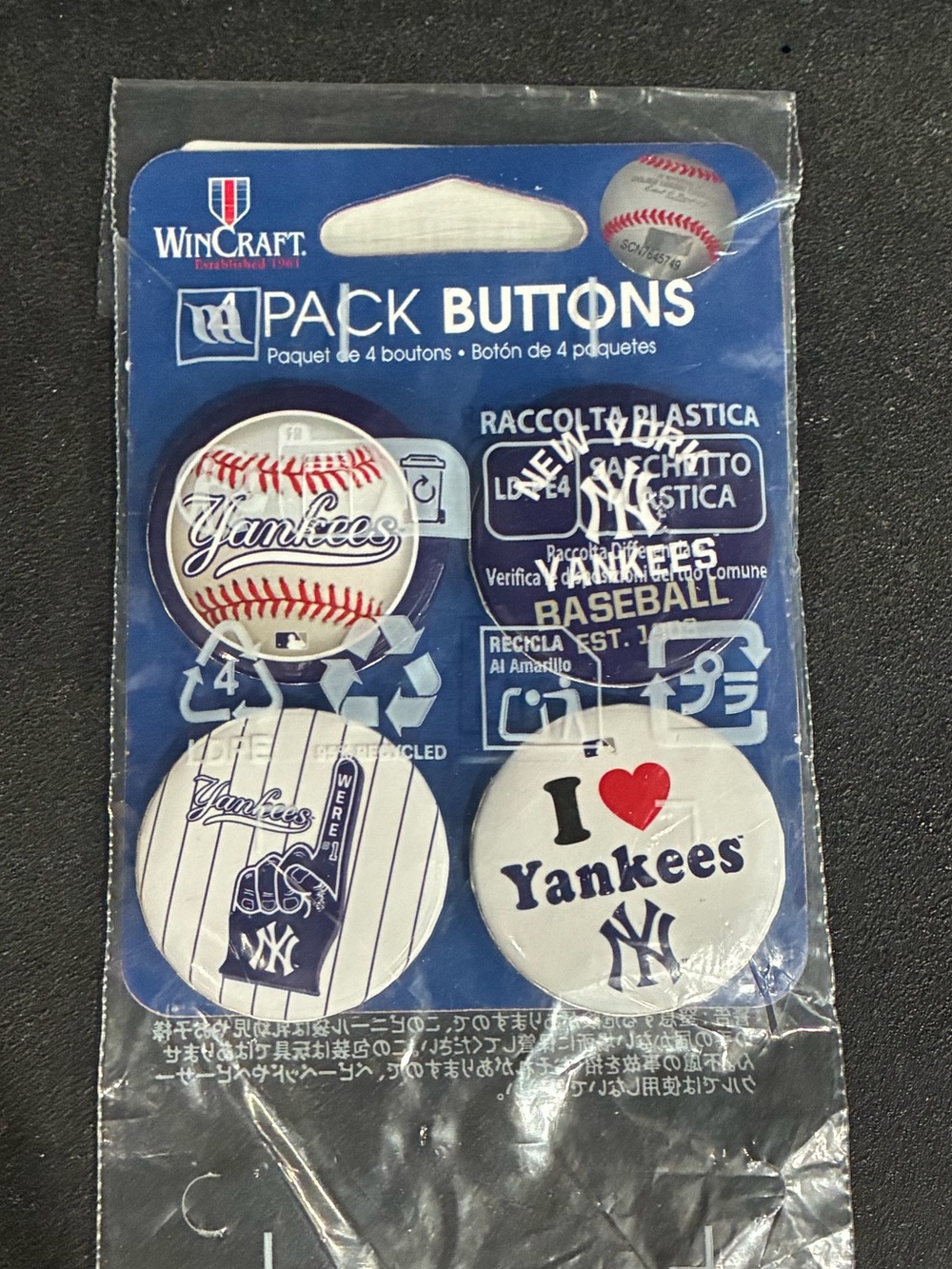 Wincraft New York Yankees MLB Pin Back Buttons Pack Of 4 1 1/4 inch Brand New